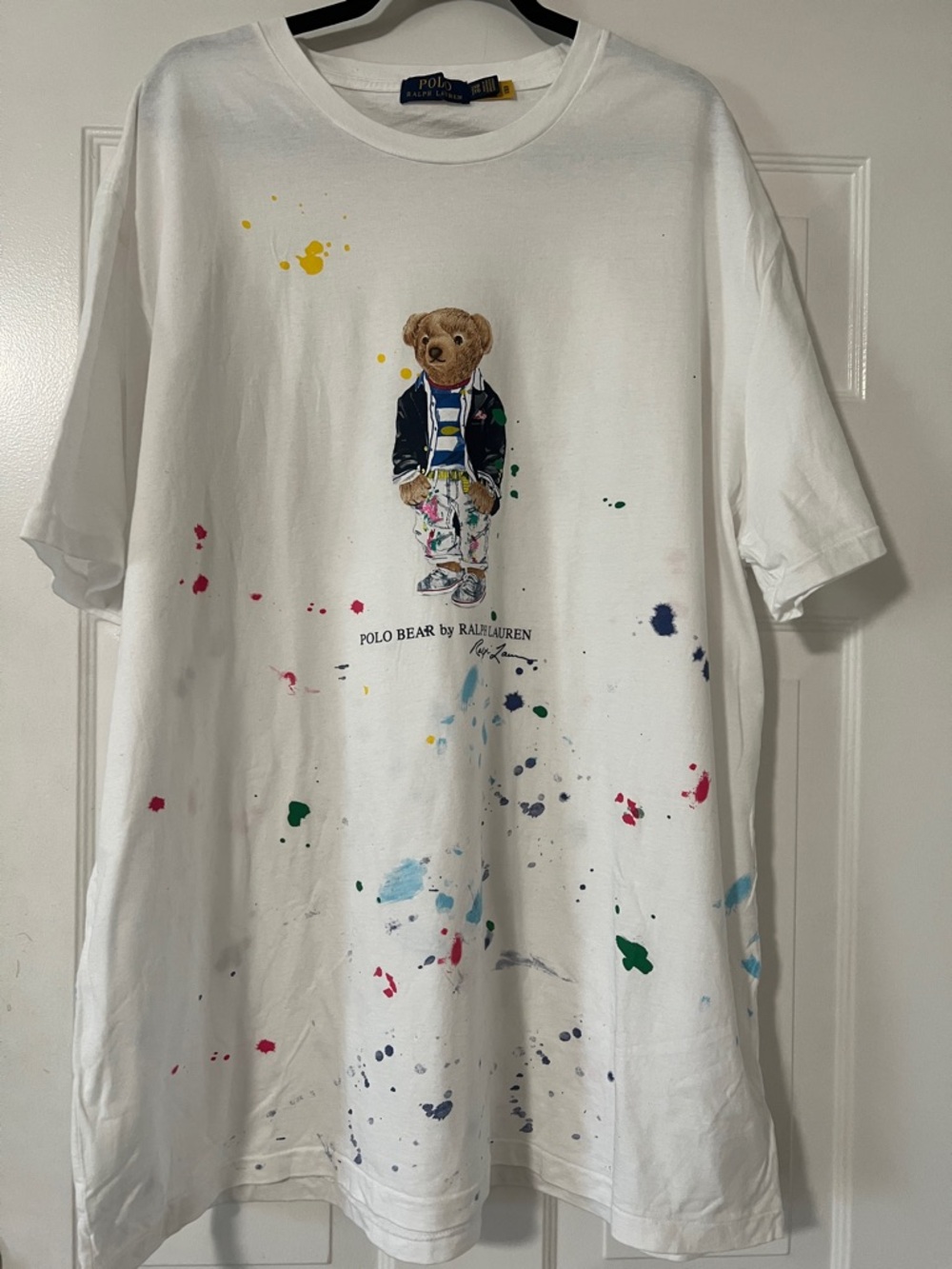 Polo by Ralph Lauren White Bear Graphic Paint-Splatter Short Sleeve Tee